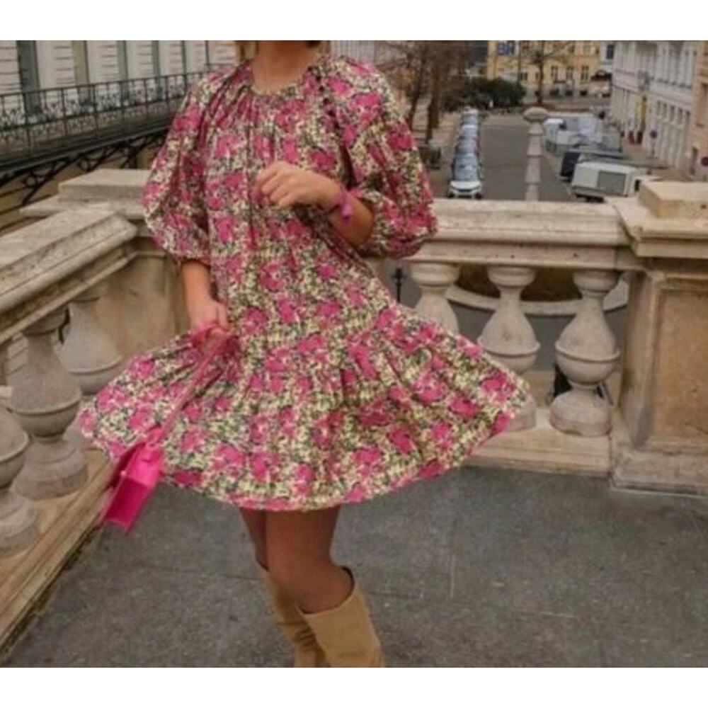 ZARA BLOGGERS FAV PUFF SHOULDER FLORAL DRESS Size Small